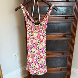 For Love & Lemons Pink and Yellow Floral Mini Dress
